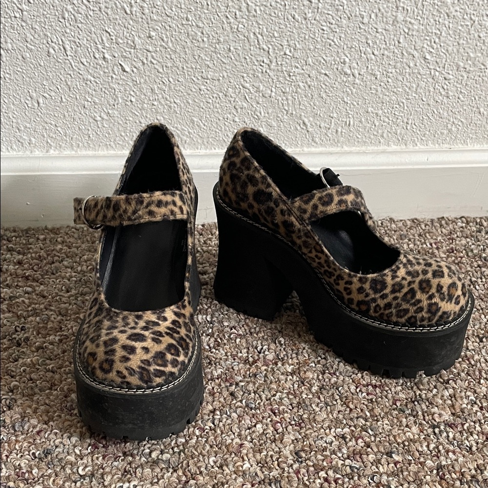 Dolls Kill Leopard Print Platform Mary Jane Shoes
